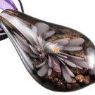 Flower On Leaf Handmade Art Glass Pendant Ribbon Necklace ! Gift & Jewelry