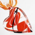 Red Heart Handmade Art Murano Glass Pendant Ribbon Necklace ! Gift & Jewelry