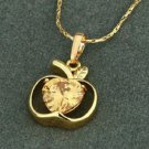 18k Gold Plated Apple Set Champagne zircon Pendant & Chain ! Gift Jewelry & Love