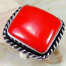 Fashion silver set red sea coral gemstone ring size 8 ! Gift Jewelry & Love