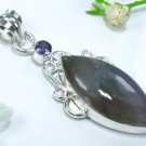Ocean jasper & amethyst silver 925 pendant + necklace ! Gift Jewelry & Love