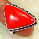 Fashion retro design silver set red coral ring size 7.5 ! Gift Jewelry & Love