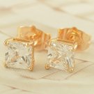 Fashion 9K gold filled square zircon unisex stud earring ! Gift Jewelry & Love
