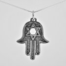 Silver 925 necklace and pendant of the hand of fatima , hamsa & star of David