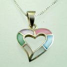 Sterling pendant of heart with colorful shell + chain ! Gift Jewelry & Love