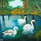 Marta Aharonv art , 1/1 Swans in the lake, original acrylic painting on canvas