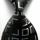 Fashion Accessory Black & Squares Striped Silk Classic Woven Necktie - Men's Tie