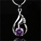 Fashion purple gemstone silver plated pendant + necklace ! Gift Jewelry & Love