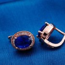 18K Rose Gold Plated Beautiful Blue Oval Design Cubic Zircons Hoop Earrings