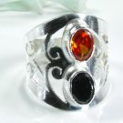 Fashion black onyx & orange quartz silver ring size 7.5 ! Gift Jewelry & Love