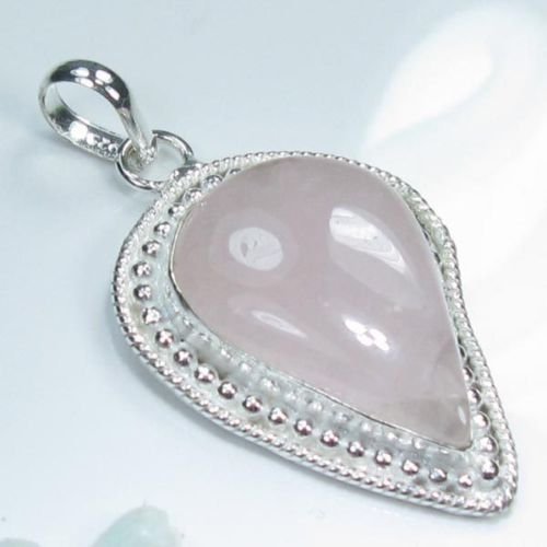 Rose quartz silver 925 pendant + sterling 925 necklace ! Gift Jewelry and Love