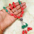 Fashion red natural coral & malachite gemstone beaded necklace ! Gift & Jewelry