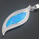 Fashion Stamped Silver Blue Fire Opal Zircon Pendant & Necklace ! Gift & Jewelry