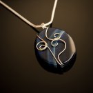 Silver necklace & wire warp blue Agate gemstone pendant ! Gift Jewelry & Love