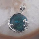 Natural chrysocolla gemstone silver dragon pendant & necklace ! Gift & Jewelry