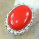 Fashion retro design silver set red coral ring size 8 3/4 ! Gift Jewelry & Love