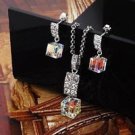 18k GP necklace Swarovski & Zircons pendant & earrings ! Gift Jewelry & Love