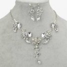 Silver necklace pendant & earrings flowers & crystal gemstone ! Gift & Jewelry