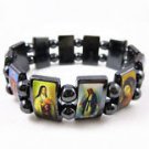 Fashion Black Hematite Jesus St Mary Angel Rectangle Beads Elastic Bracelet