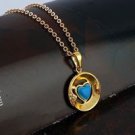 18K Gold Plated blue heart in circle Pendant Necklace ! Gift Jewelry and Love