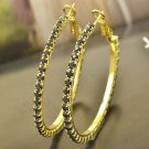 Gorgeous 9K Yellow Gold Filled Black Onyx Womens Hoop Earrings,48mm,Z4101
