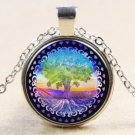 Heaven And Earth Multi-Color Tree Of Life Glass Art Pendant Chain Necklace