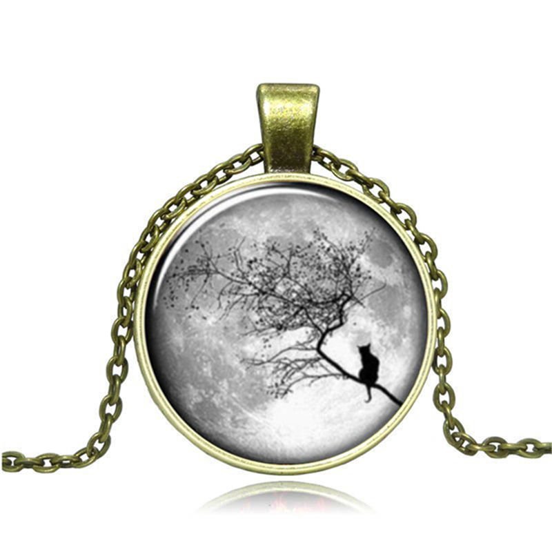 New Vintage Cabochon Bronze Glass Bird Charm Pendant Necklace #95