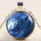 Vintage Wolf Cabochon Tibetan silver Glass Chain Pendant Necklace NEW
