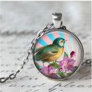 Vintage Birds Cabochon Tibetan silver Glass Chain Pendant Necklace &