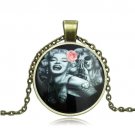 Beautiful Marilyn Monroe Cabochon Glass bronze Chain Pendant Necklace# BA30