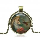 NEW Vintage Women bee Cabochon Photo Bronze Glass Chain Pendant Necklace