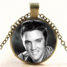 Vintage Elvis Presley Photo Cabochon Glass Bronze Chain Pendant Necklace#2465