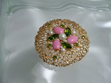 Vintage Sarah Coventry Mid 20th Century Large brooch w/ cabochons & faux gems