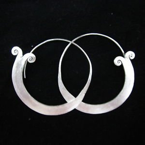 Fashion earrings Hill tribe Solid silver thai karen womens Flat round Big ER89