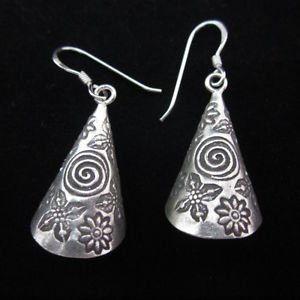 Fine silver earrings Hill tribe thai karen Handmade tube shape spiral flower
