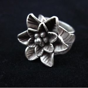Fine Silver Rings THAI HANDMADE KAREN HILL TRIBE Flower Blooming nature Style .