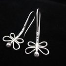 Fine silver earrings Hill tribe Thai karen Handmade Dragonfly shaped head down