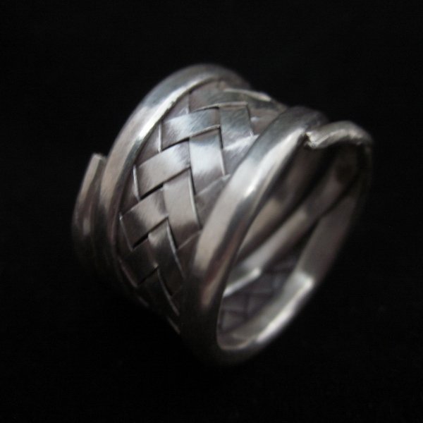 Fashion Silver Ring Braided MASSIVER ANELLO ARGENTO Rolle Welle Weave Woven R69