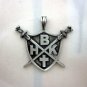 PEWTER Pendant Ciondolo Anhänger Vintage Knight Emblem Shield & Sword Kingdom W4