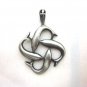 PEWTER Pendant Ciondolo Anhänger Vintage Four Dolphins Fish Delfino Ocean Sea W6