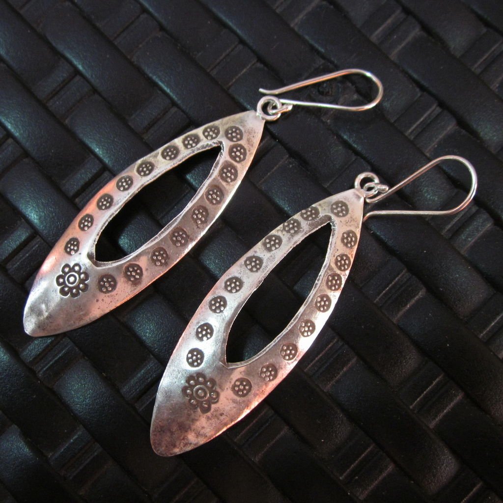 Fine Silver Earrings Hill Tribe Karen argento orecchini oorbellen long Oval Drop