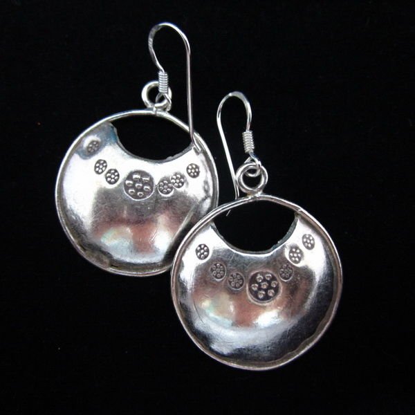 Thai Hill Tribe Earrings Fine Silver Round Luck Money Faith Souvenir Jewelry
