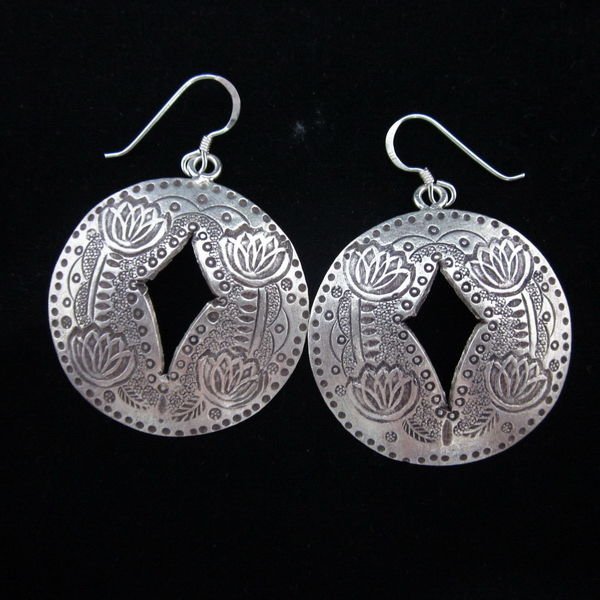 Thai Hill Tribe Earrings Fine Silver Korean Styles Lotus Floral Artisan Craft
