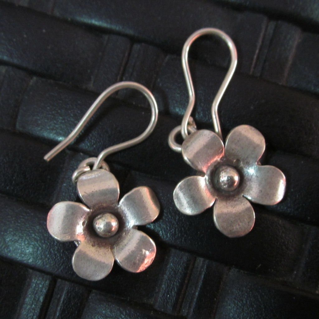 Fine Silver Earrings Hill Tribe Karen argento orecchini oorbellen Flower Petunia