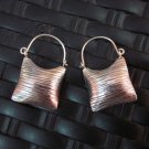 Thai Hill Tribe Earrings Fine Silver Purse shape Scratch Pattern Oxidize Black