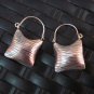 Thai Hill Tribe Earrings Fine Silver Purse shape Scratch Pattern Oxidize Black
