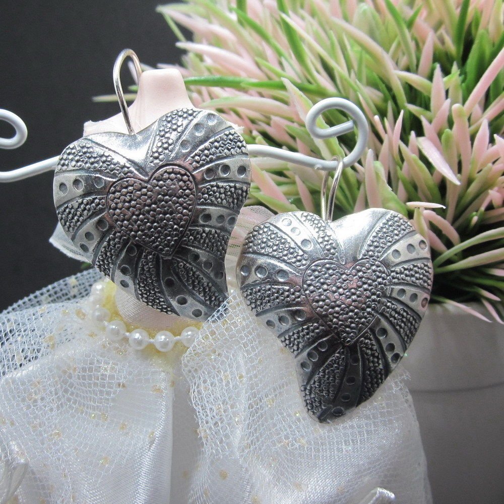 Thai Hill Tribe Earrings Pure Silver Ethnic Hearts Fancy Leaf R509