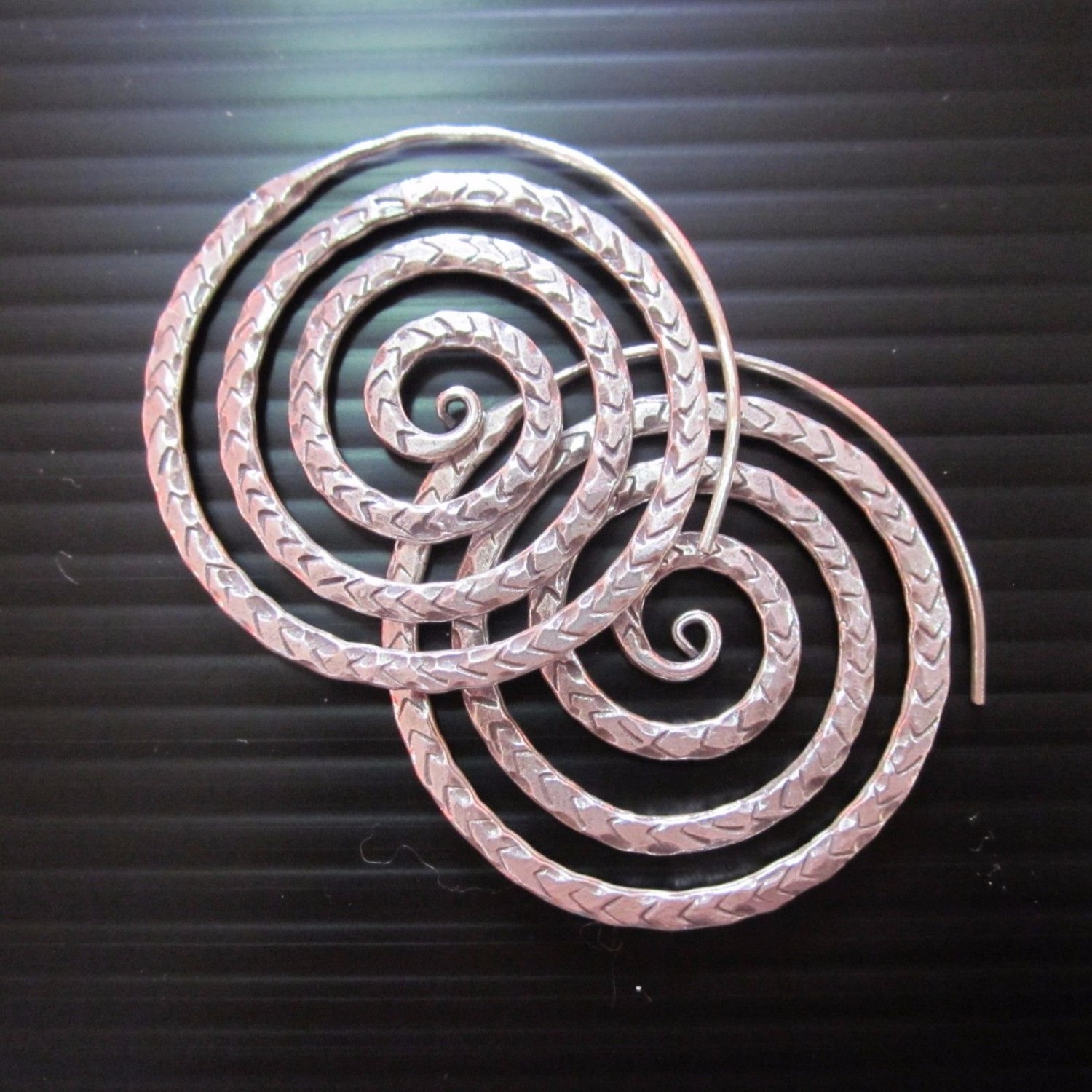 Fine Silver Earrings Karen Vintage Fashions Dangle Spiral Round Rough CS11125941