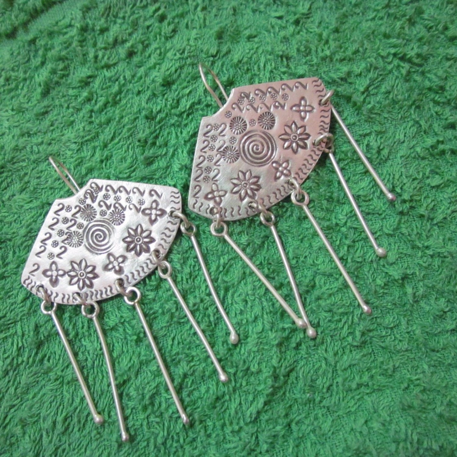 Thai Hill Tribe Earrings Fine Silver Dangle Big Rectangle CS8125911111
