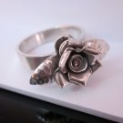 Fine Silver Rings Hill tribe Karen Argento Anello Band Rose Rosa with Leaf L26